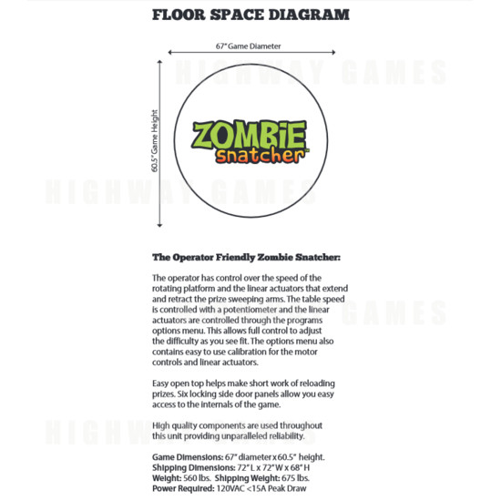 Zombie Snatcher Arcade Machine - Zombie Snatcher Arcade Machine Brochure